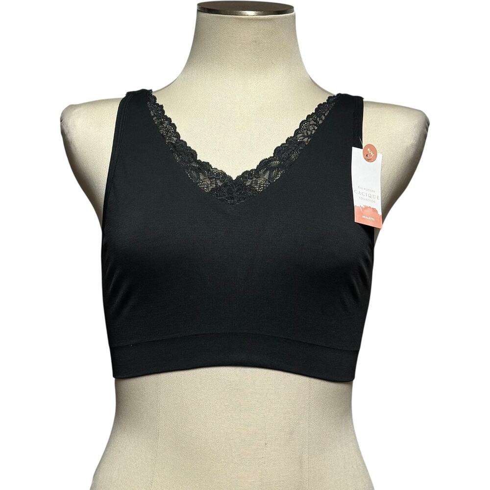 Cacique Seamless Lace-Trim Bralette Black 14/16